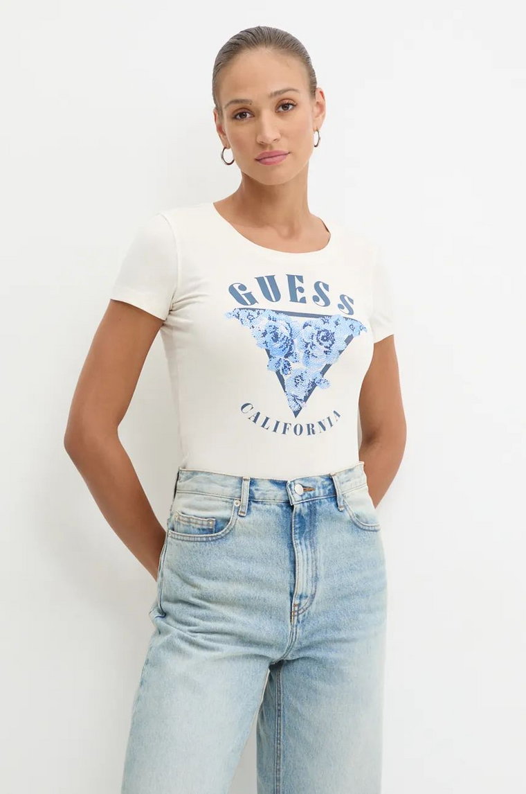 Guess t-shirt damski kolor beżowy W4BI19 J1314