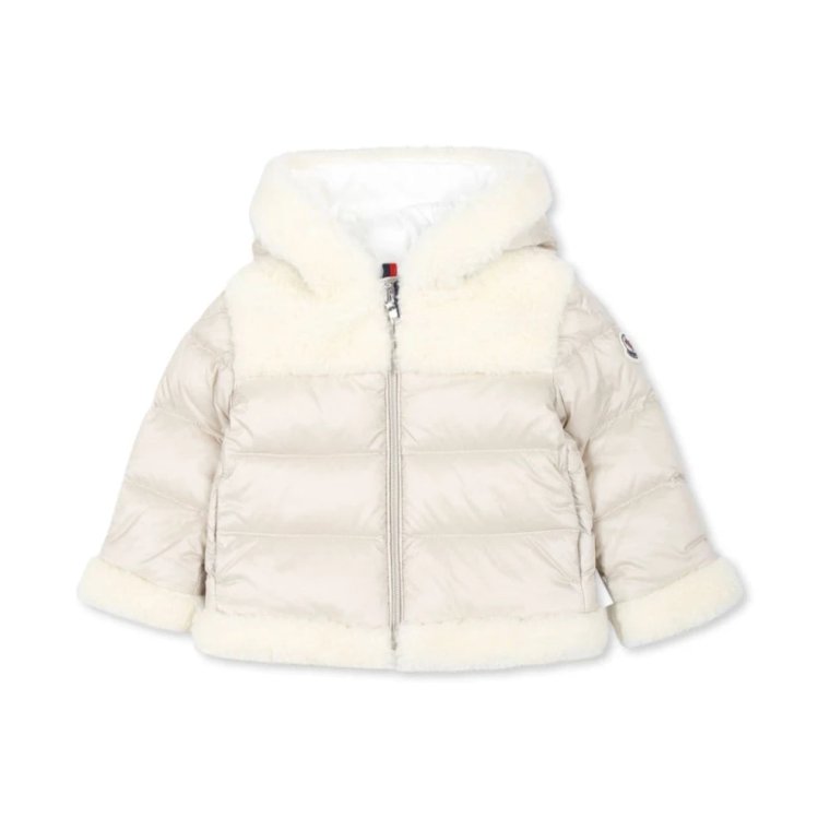 Dziecięcy Biały Płaszcz z Faux-Shearling Trim Moncler