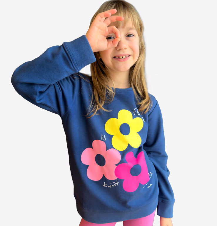Bluza Dziecięca Dziewczęca dresowa bawełniana 134 kwiatki Granatowa Endo