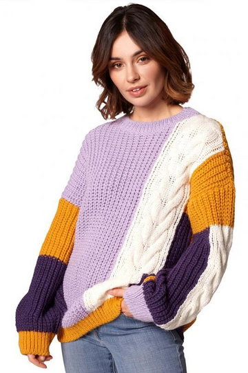 Wielokolorowy Sweter z Warkoczem Zakładany przez Głowę - Model 2