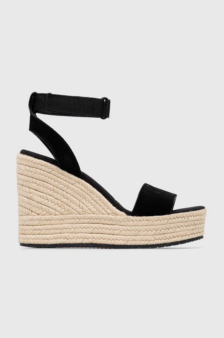 Calvin Klein Jeans sandały zamszowe WEDGE SANDAL SU CON damskie kolor czarny na platformie YW0YW01026