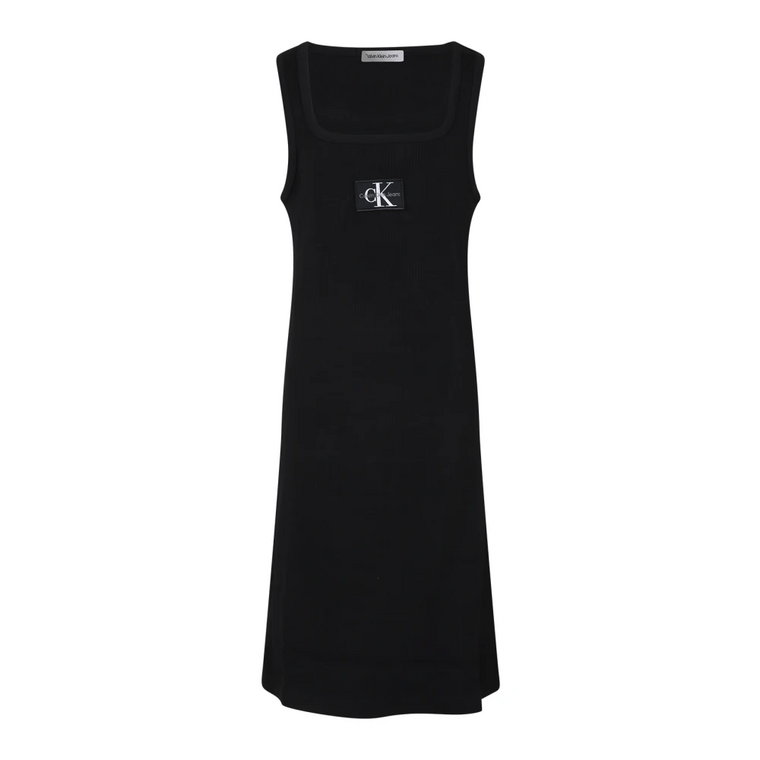 Czarna Sukienka bez Rękawów z Logo Patch Calvin Klein
