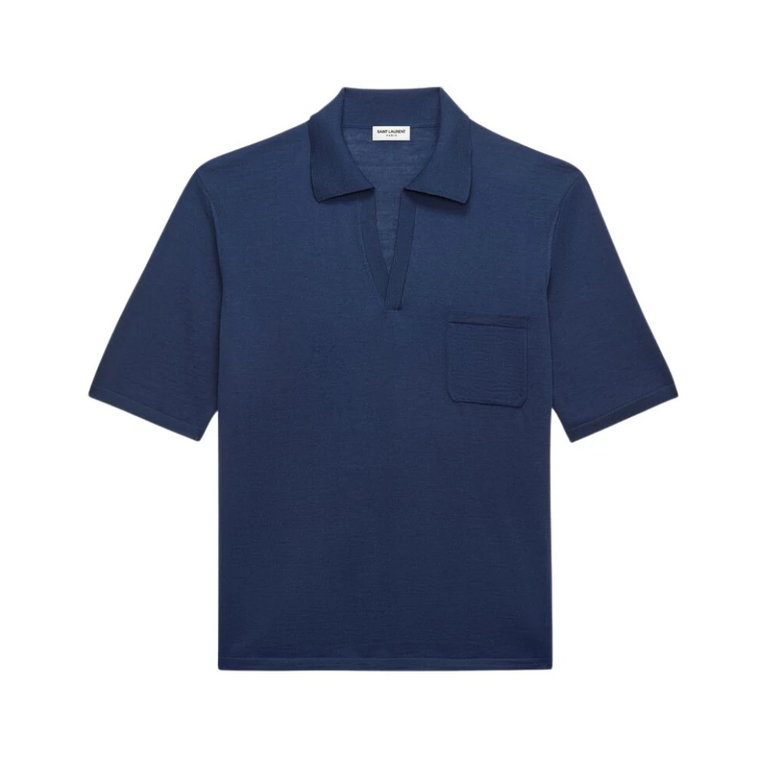 Stylowa Niebieska Wełniana Koszulka Polo dla Mężczyzn Saint Laurent