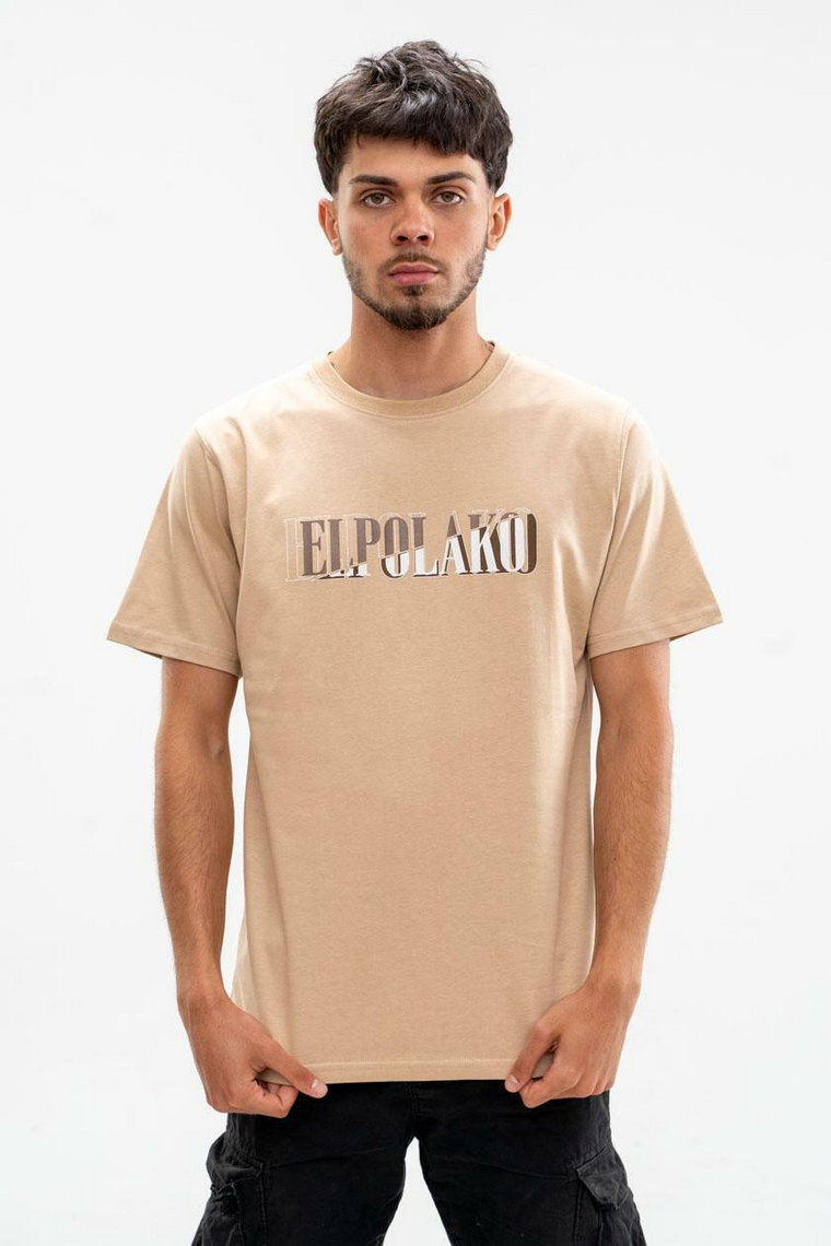 T-Shirt Z Nadrukiem Męski El Polako Double Layer Beżowy