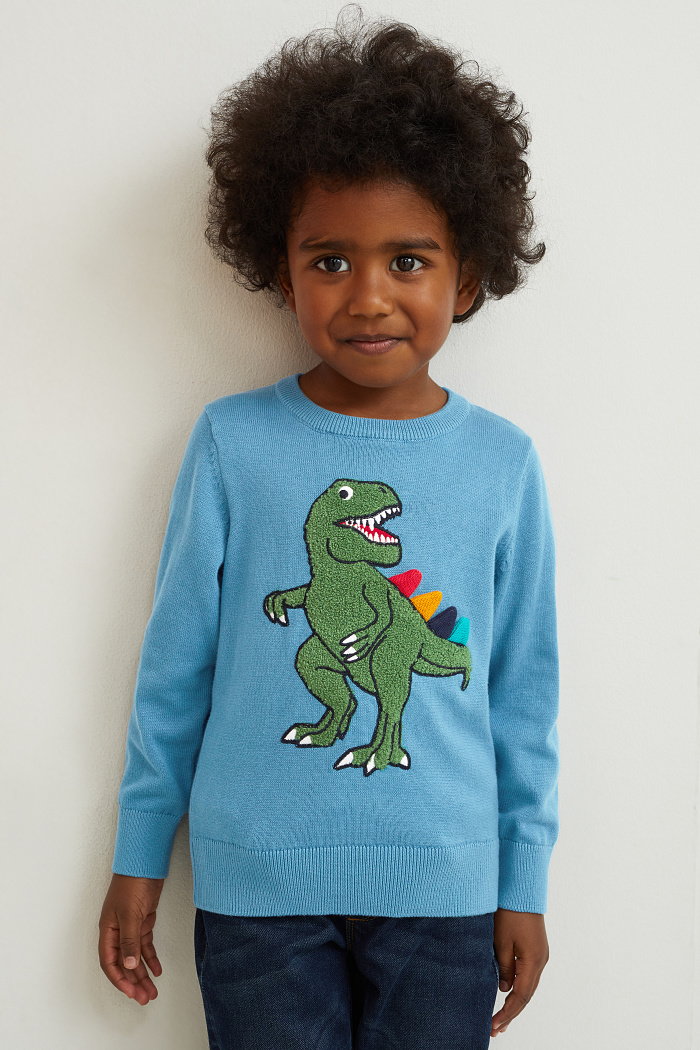 C&A Dinozaur-sweter, Niebieski, Rozmiar: 134