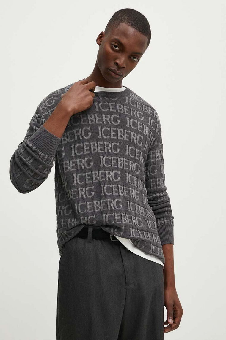 Iceberg sweter wełniany męski kolor szary lekki A002 7010