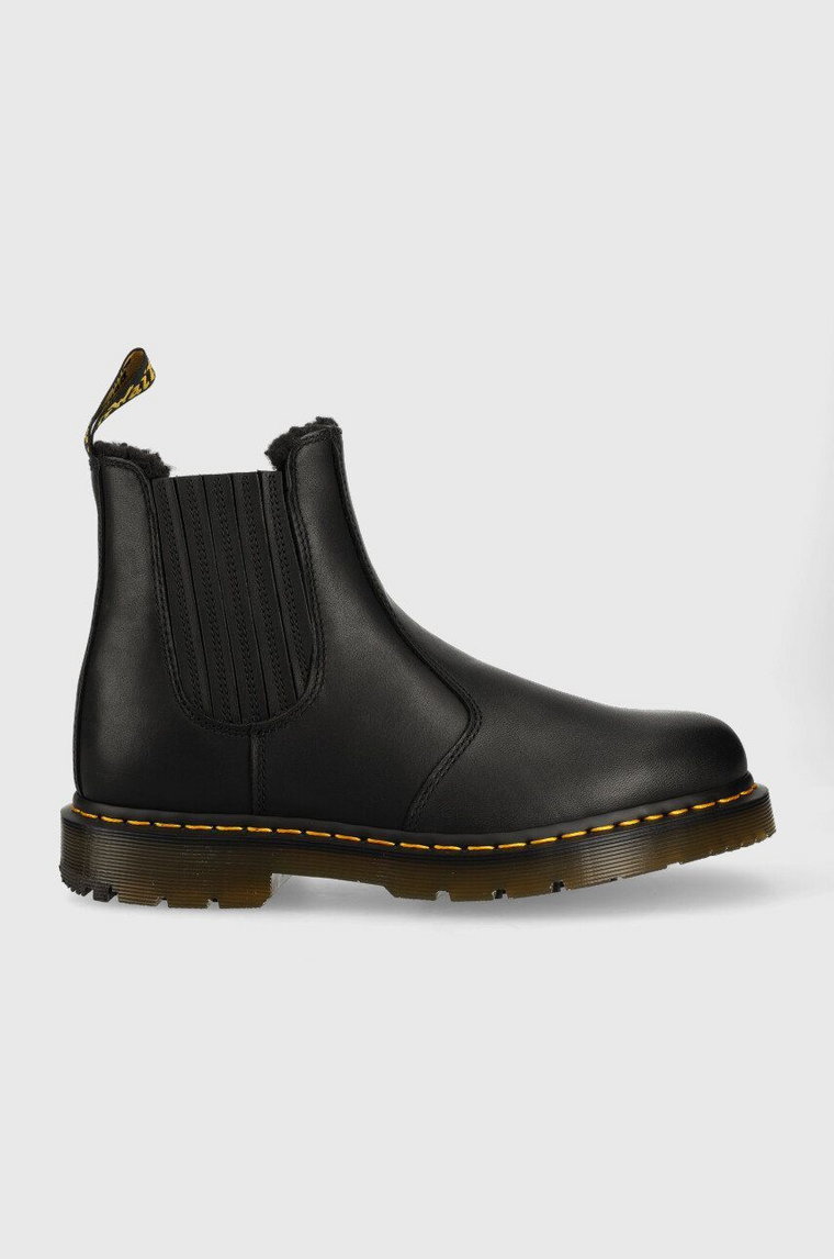 Dr. Martens sztyblety skórzane 2976 kolor czarny na płaskim obcasie ocieplone DM27829001-Black