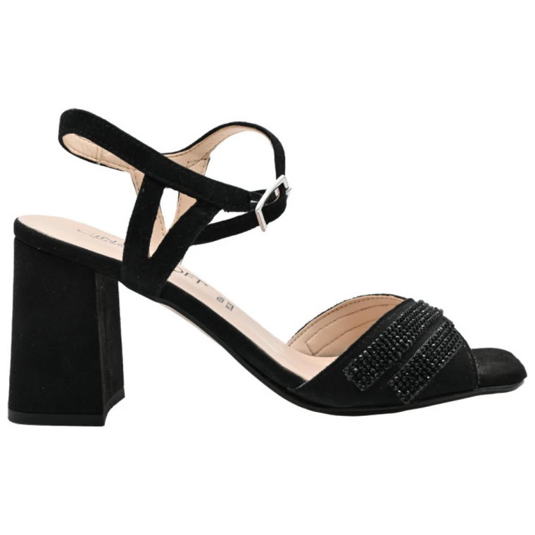 Czarne sandały na wysokim obcasie Elegancki styl Cinzia Soft