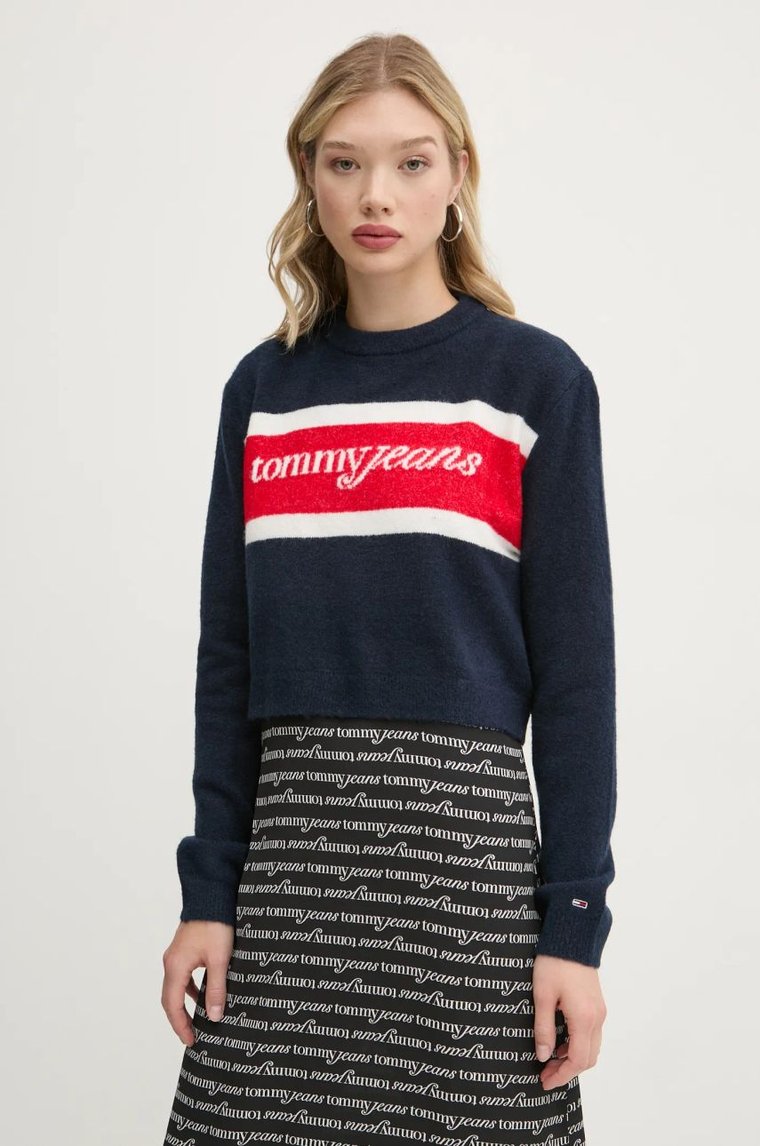 Tommy Jeans sweter z domieszką wełny damski kolor granatowy  DW0DW19341