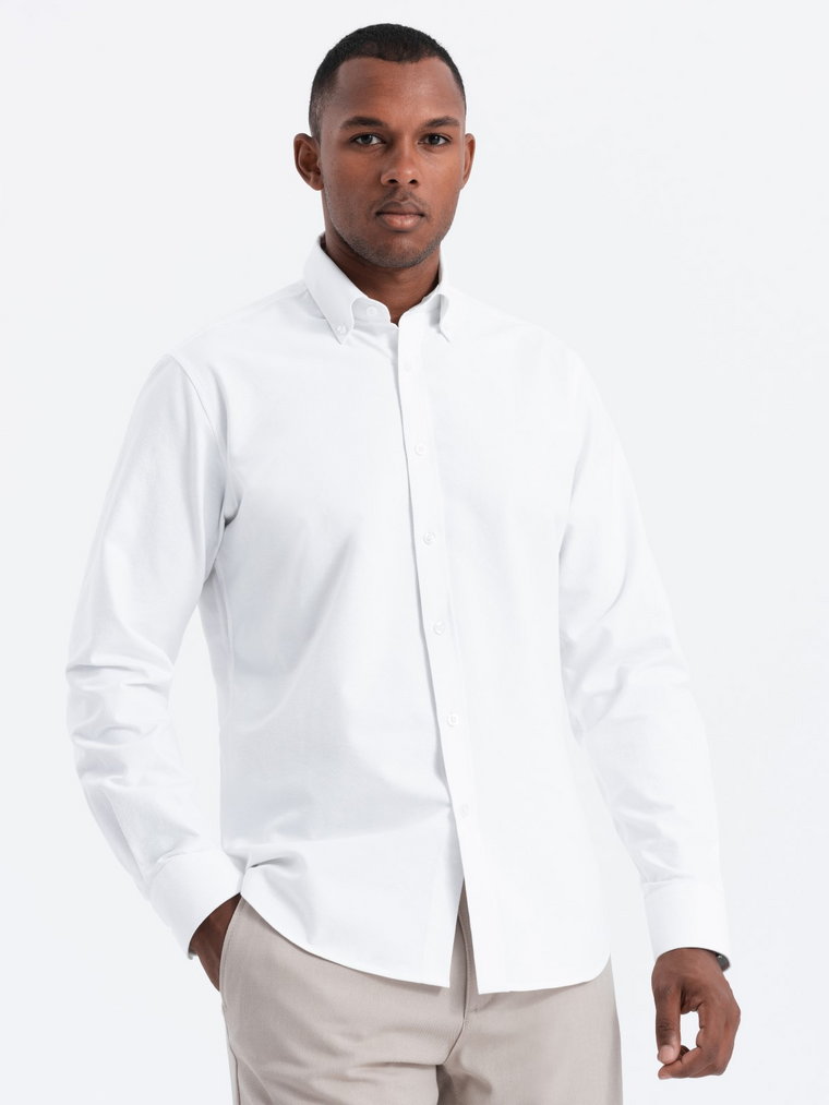 Klasyczna bawełniana koszula męska typu Oxford REGULAR  biała V1 OM-SHOS-0114