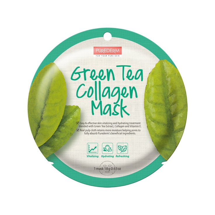 Purederm, Green Tea Collagen Mask maseczka kolagenowa w płacie Zielona Herbata 18g