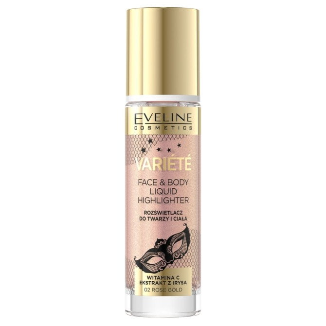 Eveline Cosmetics Variete Liquid Highlighter płynny rozświetlacz do twarzy i ciała 02 Rose Gold 30ml