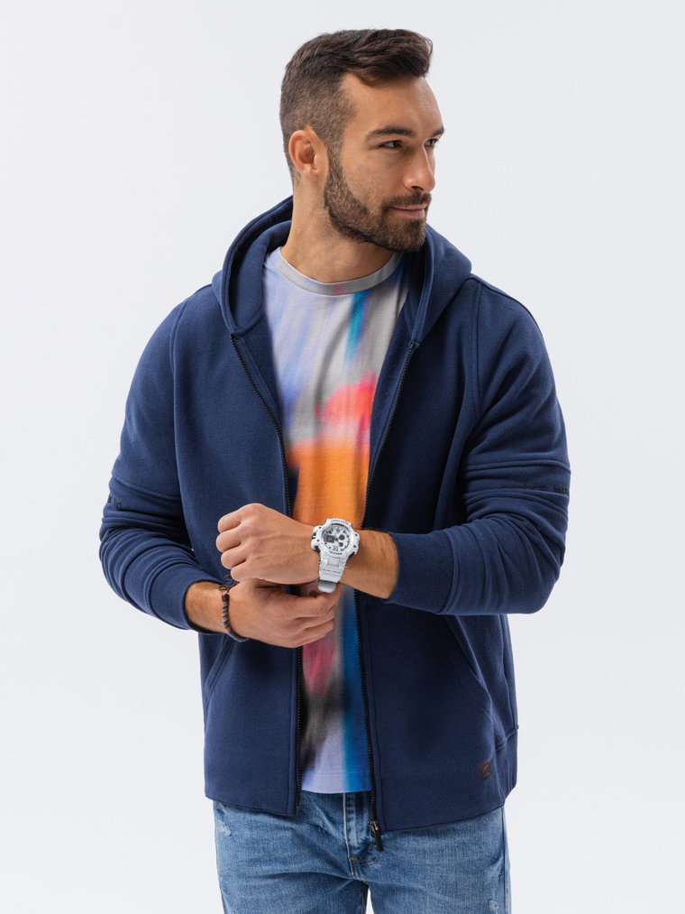 Bluza męska rozpinana hoodie z nadrukami - granatowa V3 B1423