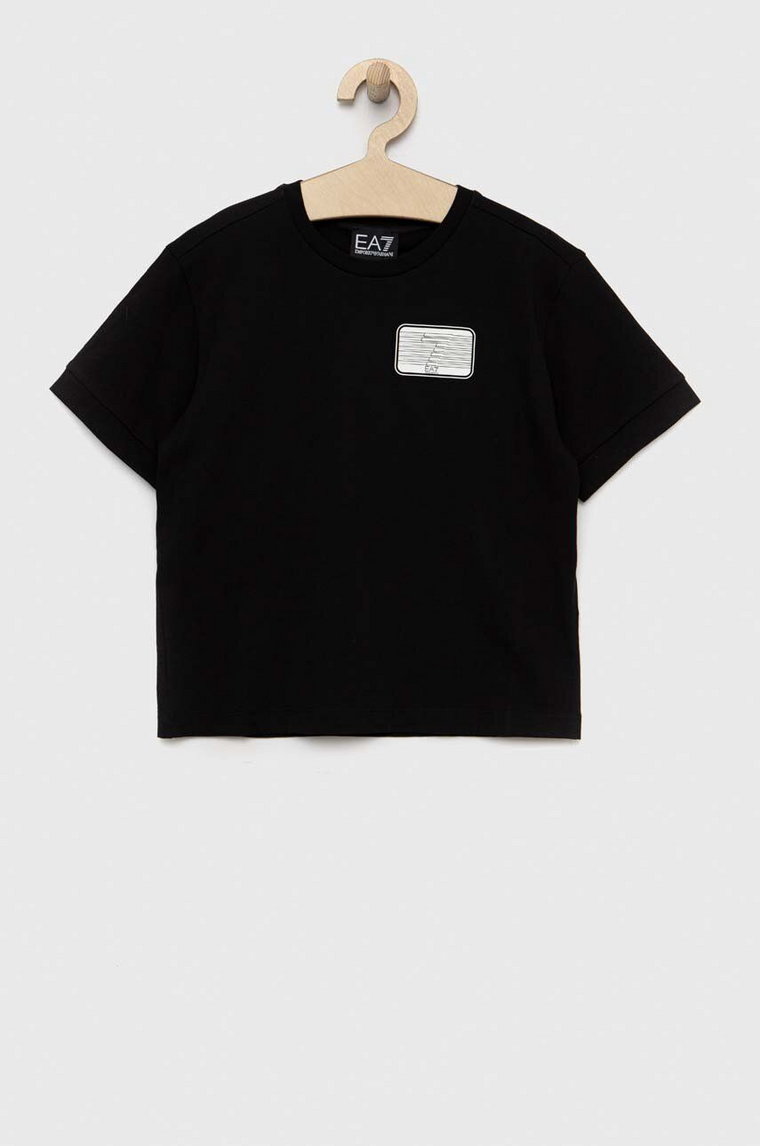 EA7 Emporio Armani t-shirt bawełniany dziecięcy kolor czarny z nadrukiem