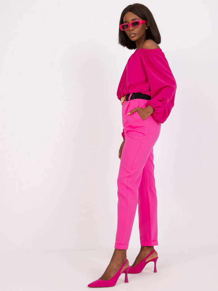 Spodnie z materiału fluo różowy klasyczny elegancki chinosy nogawka prosta