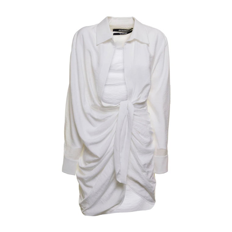Biała Sukienka Koszulowa z Drapowaną Spódnicą Jacquemus