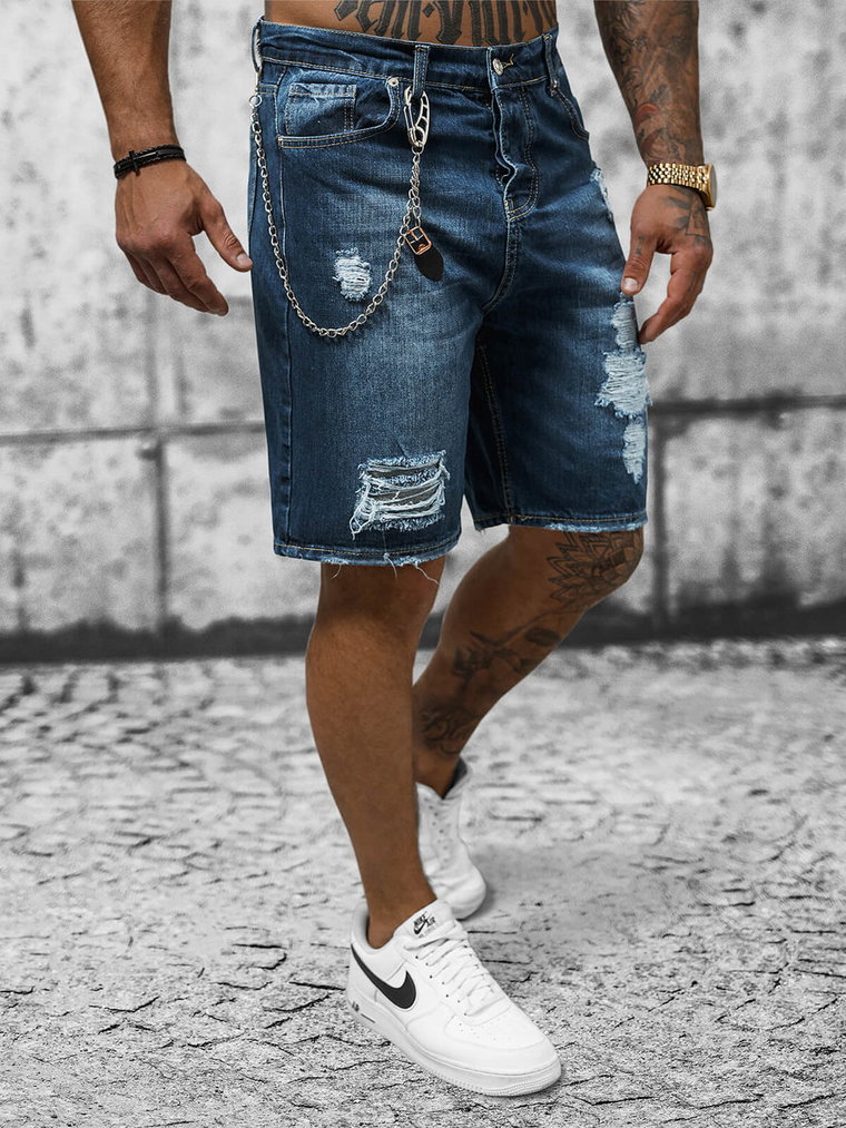 Spodenki męskie jeansowe ciemno-niebieskie OZONEE DP/174