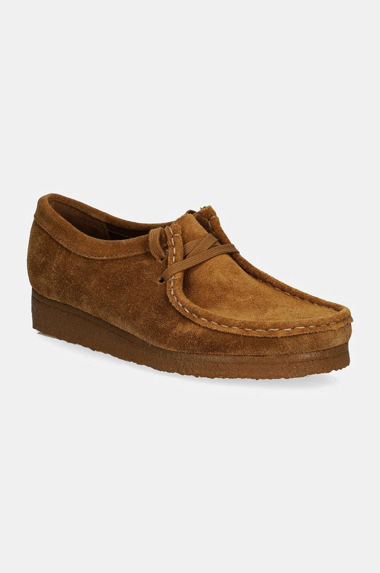 Clarks Originals półbuty zamszowe Wallabee damskie kolor brązowy na płaskim obcasie 26168668