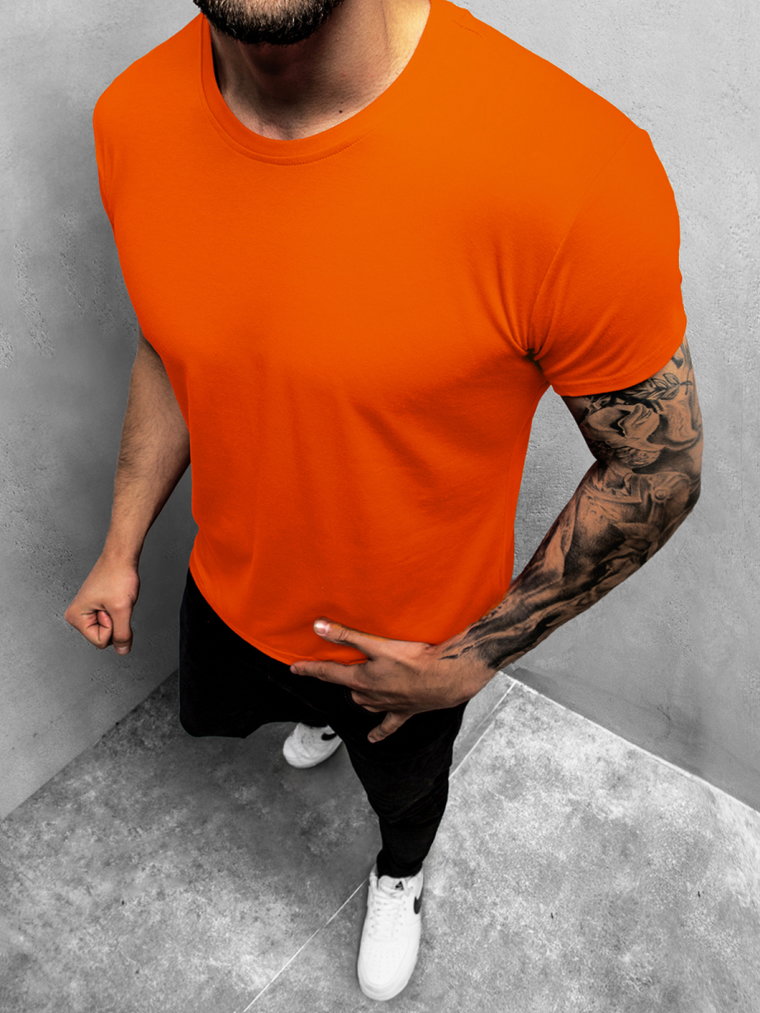 T-Shirt męski bez nadruku pomarańczowy OZONEE JS/712005/32Z