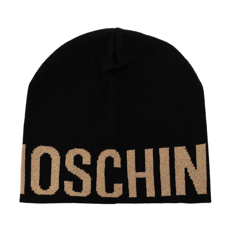 Czarna Glitter Logo Beanie Moschino