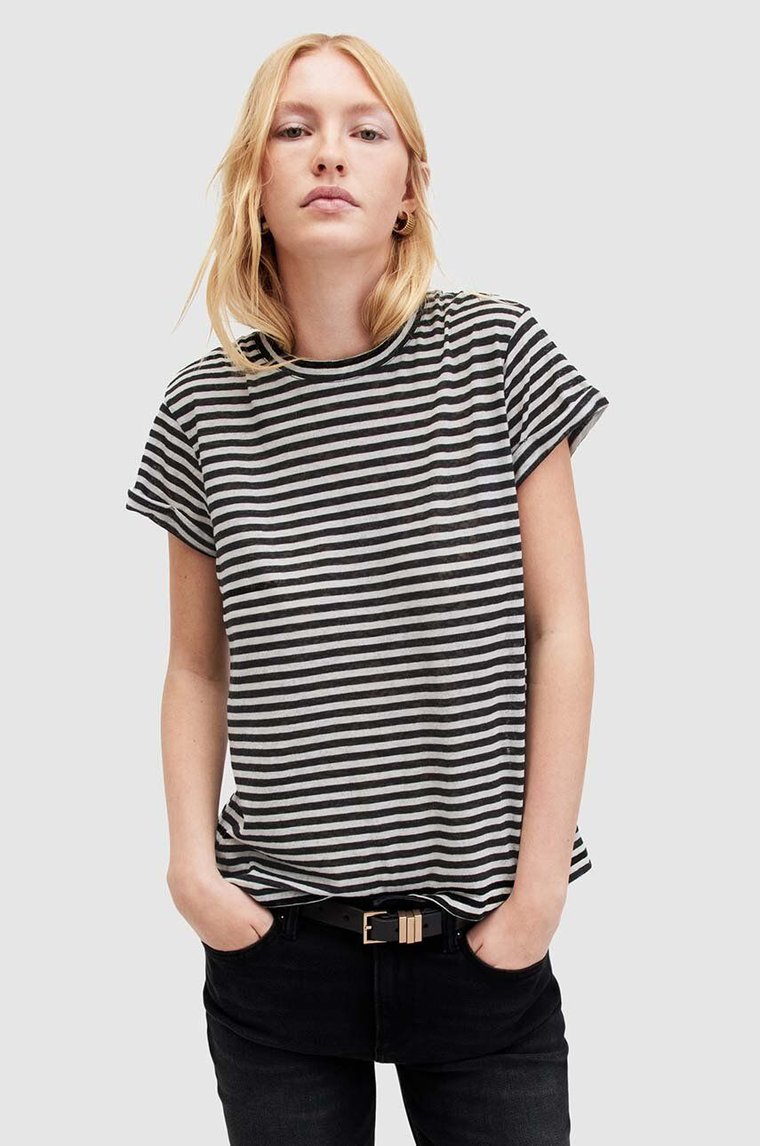 AllSaints t-shirt ANNA STRIPE TEE kolor biały WM228Z