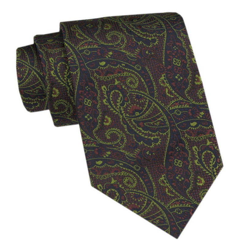 Klasyczny Krawat Męski CHATTIER - Bordo z Zielonym Akcentami