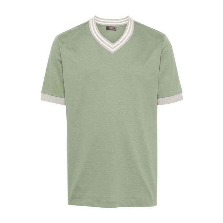 Zielony T-Shirt z Wiskozy z Dekoltem w Szpic Peserico