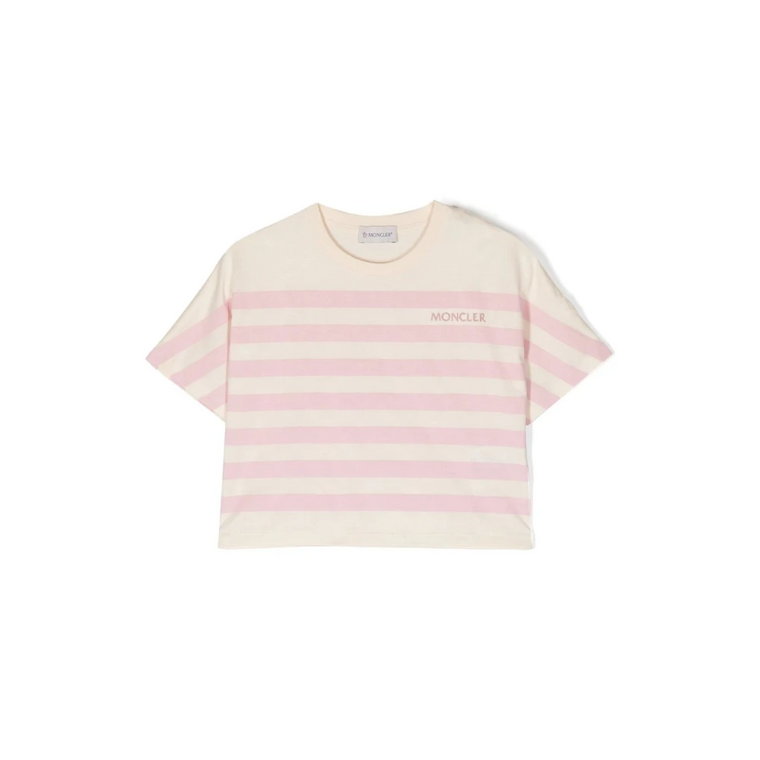 Różowa Koszulka Dziecięca w Paski z Logo Moncler