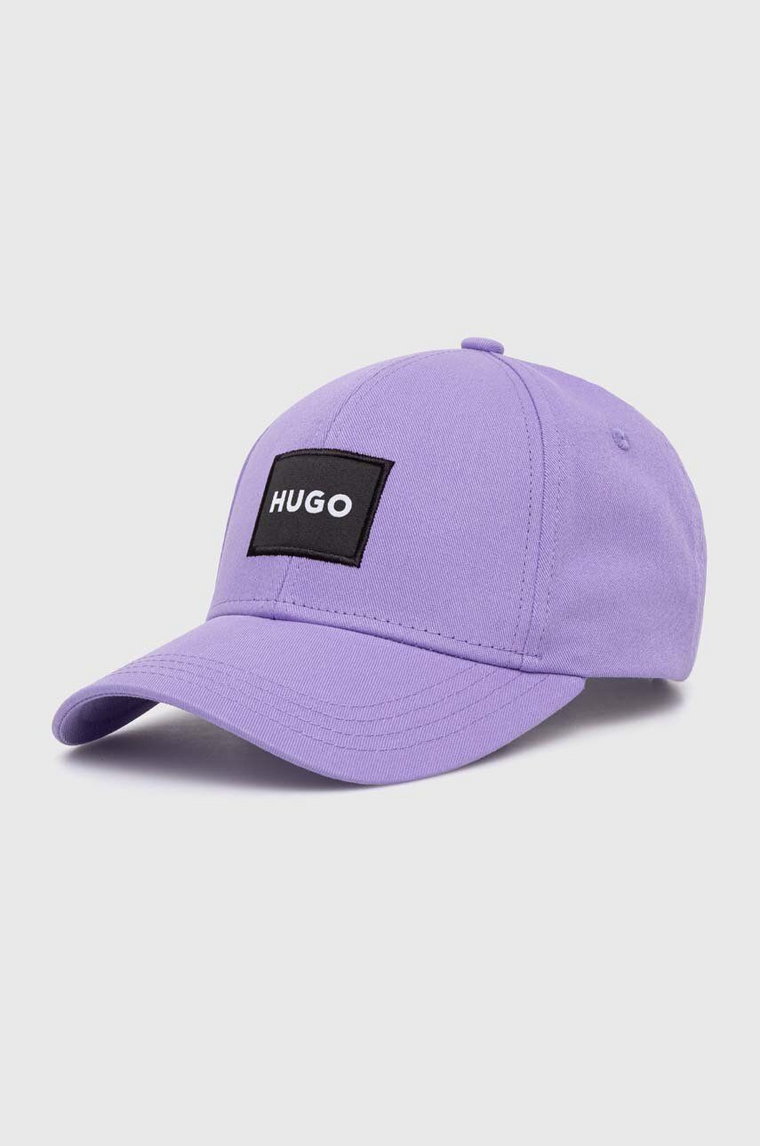 HUGO czapka z daszkiem bawełniana kolor fioletowy z aplikacją 50519240