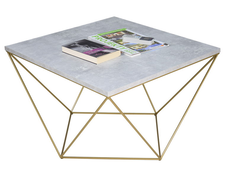 Nowoczesny stolik kawowy beton + złoty - Galapi 3X