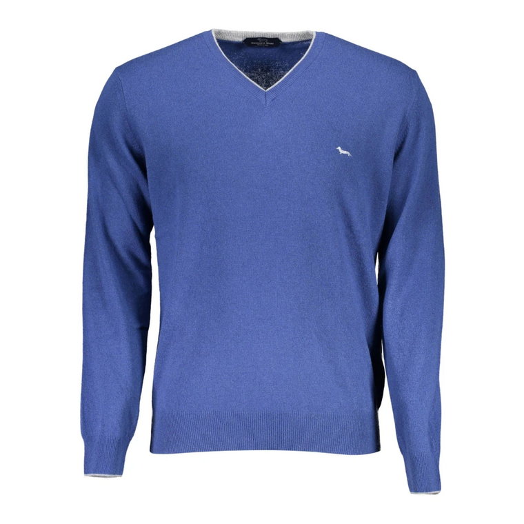Niebieski Sweter z Wełny z Dekoltem w Literę V i Kontrastującymi Szczegółami Harmont & Blaine