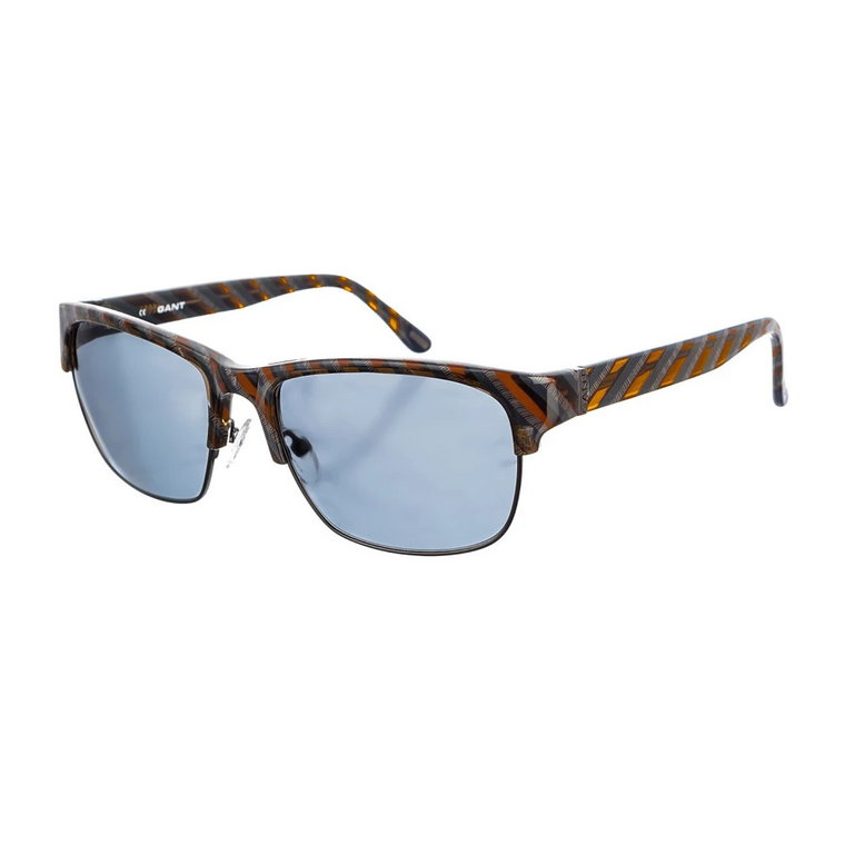 Prostokątne brązowe okulary przeciwsłoneczne w paski z niebiesko-szarymi soczewkami Gant