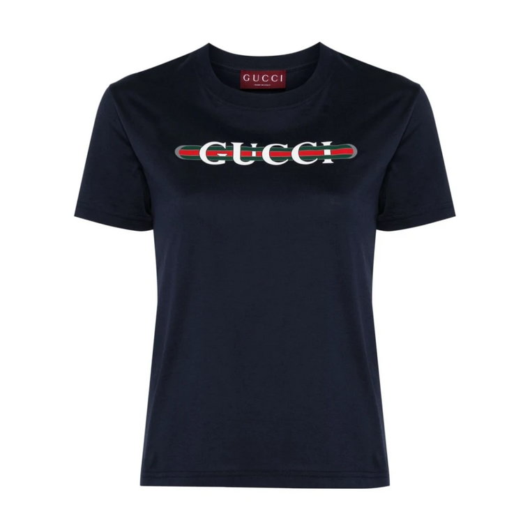 Niebieskie T-shirty z nadrukiem Web Gucci