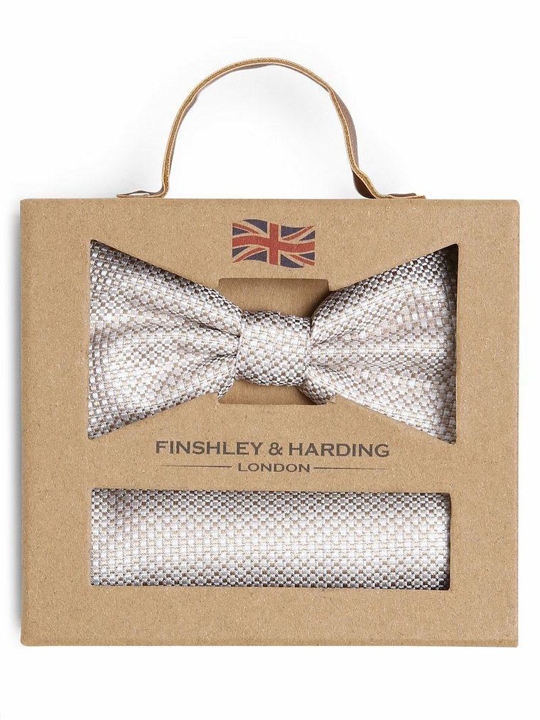 Finshley & Harding London - Muszka i poszetka męska z jedwabiu, beżowy|wielokolorowy
