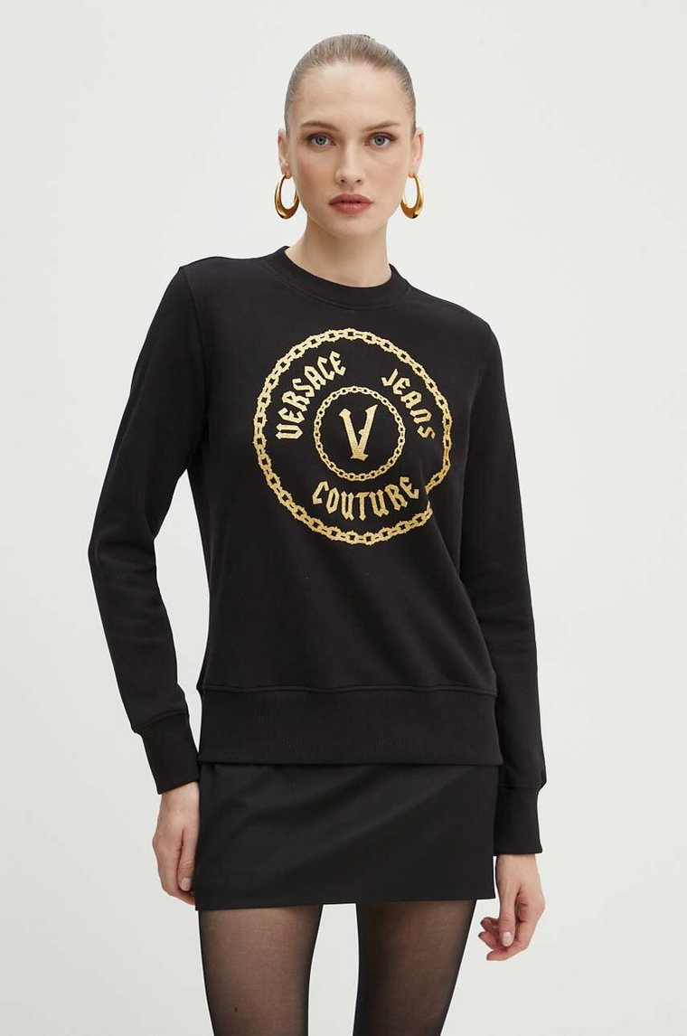 Versace Jeans Couture bluza bawełniana damska kolor czarny z nadrukiem 77HAIT02 CF01T