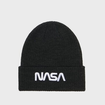 House - Czarna czapka beanie z haftem NASA - Szary