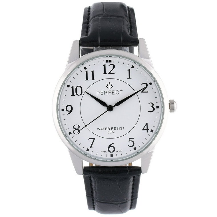 Zegarek męski kwarcowy biało-srebrny klasyczny skórzany pasek C426