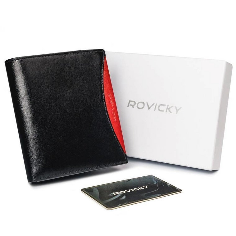 Pojemny portfel męski z naturalnej skóry licowej z ochroną RFID  Rovicky
