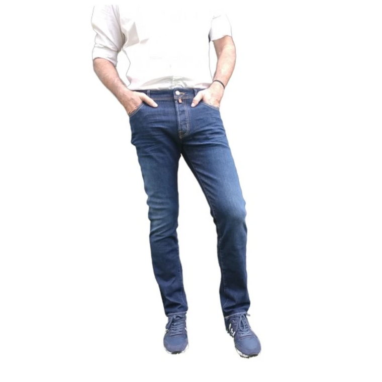 Wąskie niebieskie jeansy z zapięciem na złote guziki Jacob Cohën