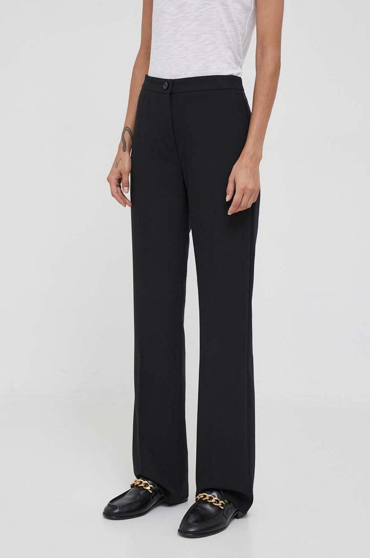 Sisley spodnie damskie kolor czarny proste high waist