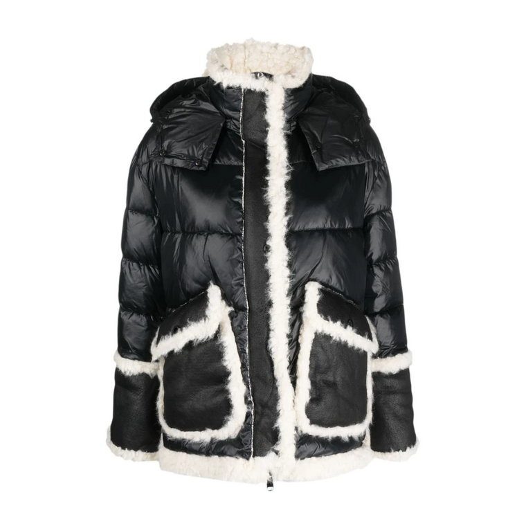 Czarna Kurtka z Faux-Shearling Trim i Kapturem Ermanno Scervino