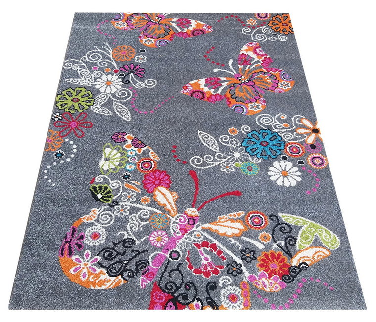 Szary prostokątny dywan w motylki - Dislo