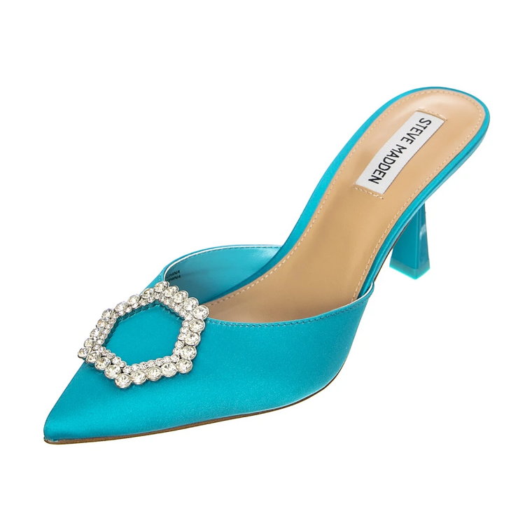 Eleganckie Niebieskie Satynowe Mules na Obcasie Steve Madden