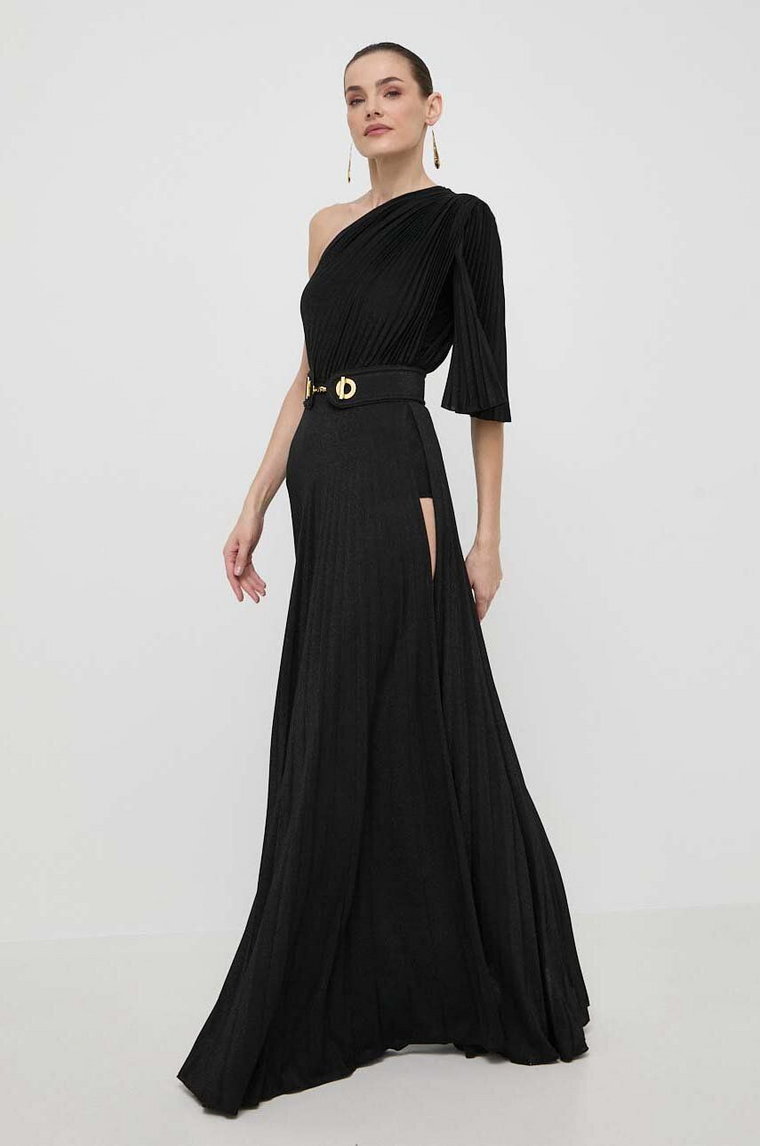 Elisabetta Franchi sukienka kolor czarny maxi rozkloszowana AB53441E2
