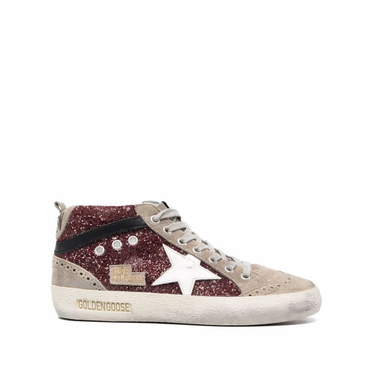 Czerwone/Beżowe/Białe Mid Star Glitter Sneakers Golden Goose