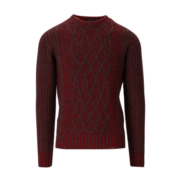 Sweter z Okrągłym Dekoltem w Czerwieni i Szarości Antracytowej Bob