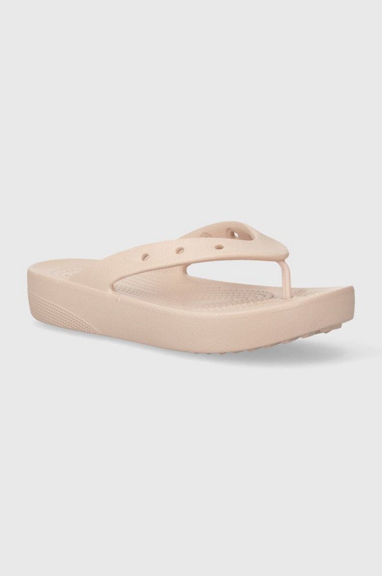 Crocs japonki Classic Platform Flip damskie kolor różowy na płaskim obcasie 207714