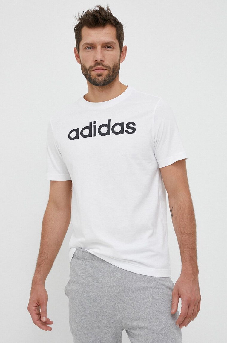 adidas t-shirt bawełniany Essentials kolor biały z nadrukiem IC9276