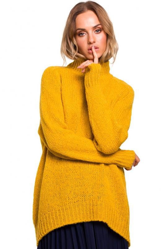 Sweter damski oversize asymetryczny sweter z wełną żólty