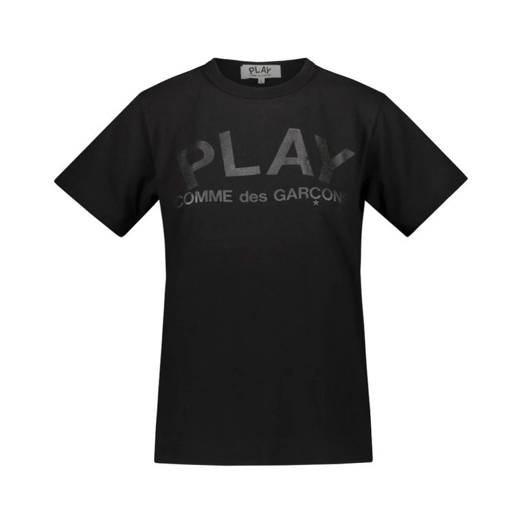 Czarna koszulka z krótkim rękawem i czarnym nadrukiem logo Comme des Garçons